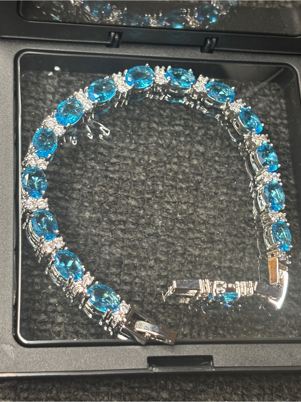 Blue Diamond Tennis Bracelet - Sparkling Silver Tone